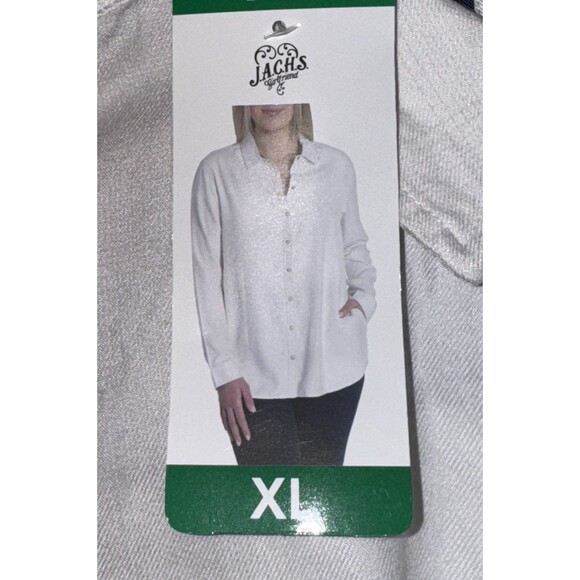 Jachs Girlfriend Womens X-Large White Soft Plaid Button Up Long Sleeve New - Picture 10 of 10